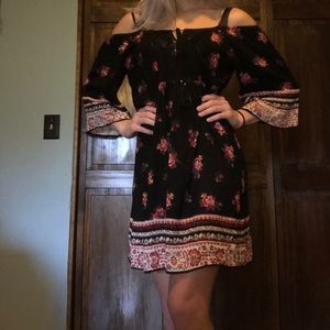 ANGIE FLORAL ACCENT OFF THE SHOULDER DRESS